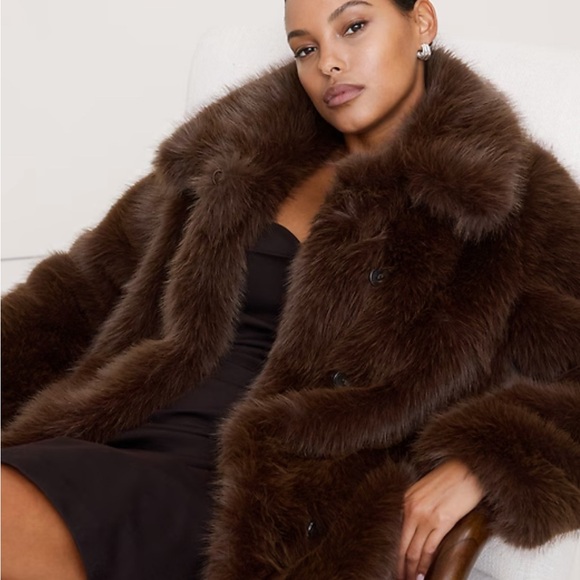 Banana Republic Rich Brown Faux Fur Long Coat NWT - Picture 4 of 8